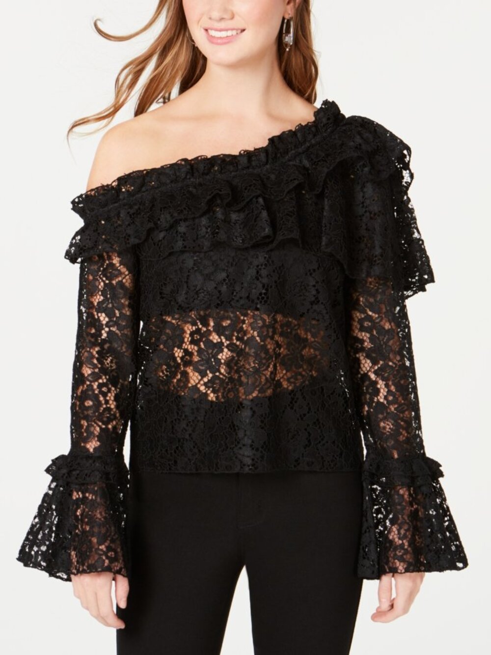 XOXO Juniors Lace One Shoulder Top